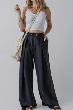 Best Dear-Lover Dual Buttoned High Waist Pleated Wide Leg Pants Dirty blue