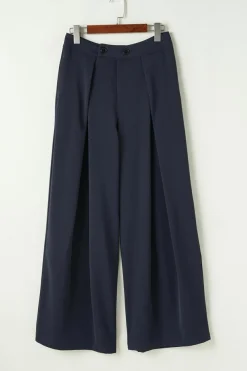 Best Dear-Lover Dual Buttoned High Waist Pleated Wide Leg Pants Dirty blue
