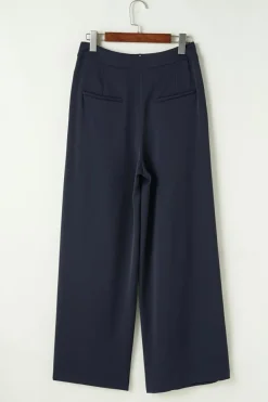 Best Dear-Lover Dual Buttoned High Waist Pleated Wide Leg Pants Dirty blue