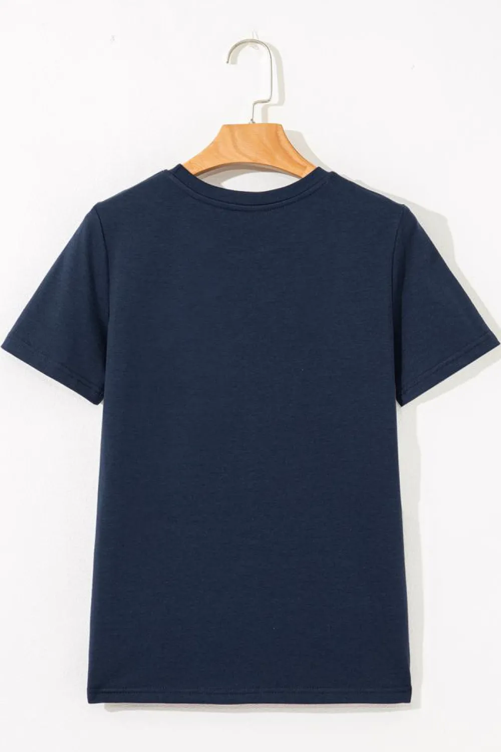 Hot Dear-Lover Solid Color Toothpick Stripe Round Neck T Shirt Dirty blue