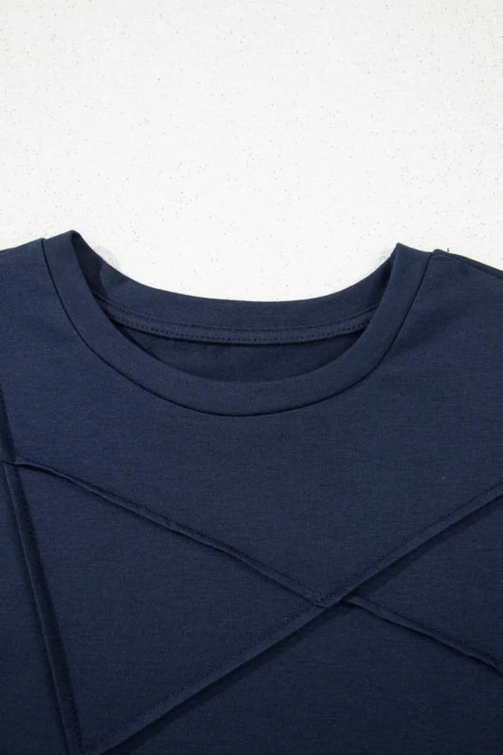 Hot Dear-Lover Solid Color Toothpick Stripe Round Neck T Shirt Dirty blue