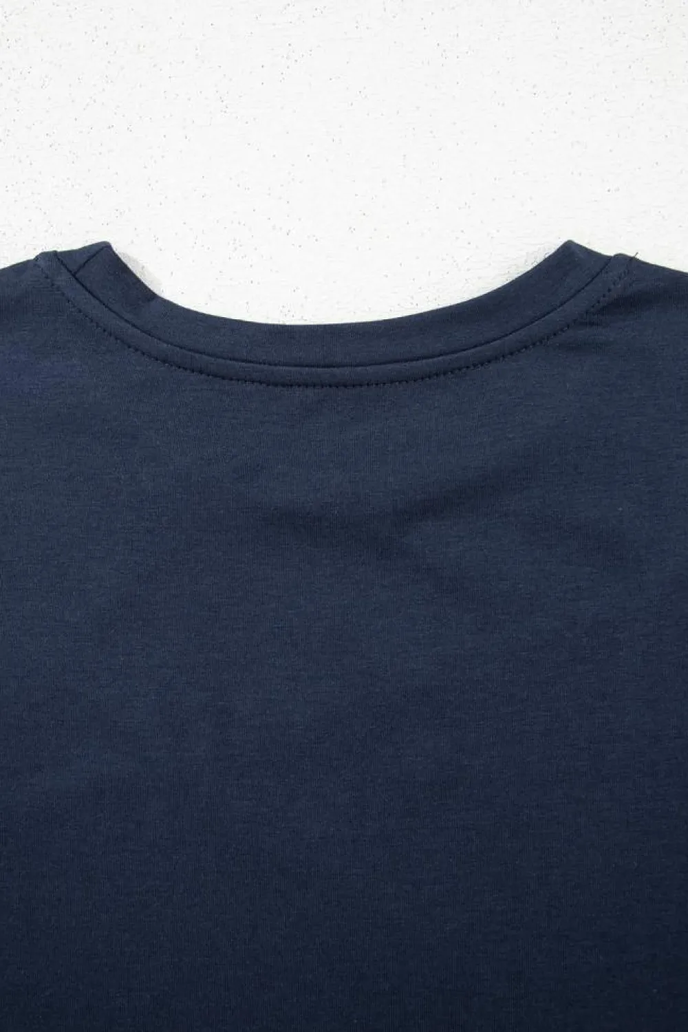 Hot Dear-Lover Solid Color Toothpick Stripe Round Neck T Shirt Dirty blue