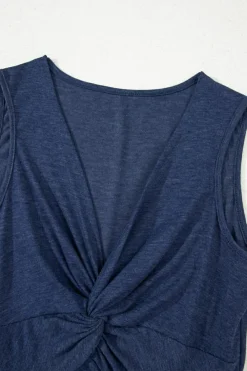 Online Dear-Lover Twisted Bust V Neck Sleeveless Dress Dirty blue