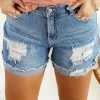 Outlet Dear-Lover Distressed Ripped Rolled Hem Denim Shorts Sky Blue