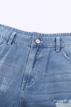 Outlet Dear-Lover Distressed Ripped Rolled Hem Denim Shorts Sky Blue