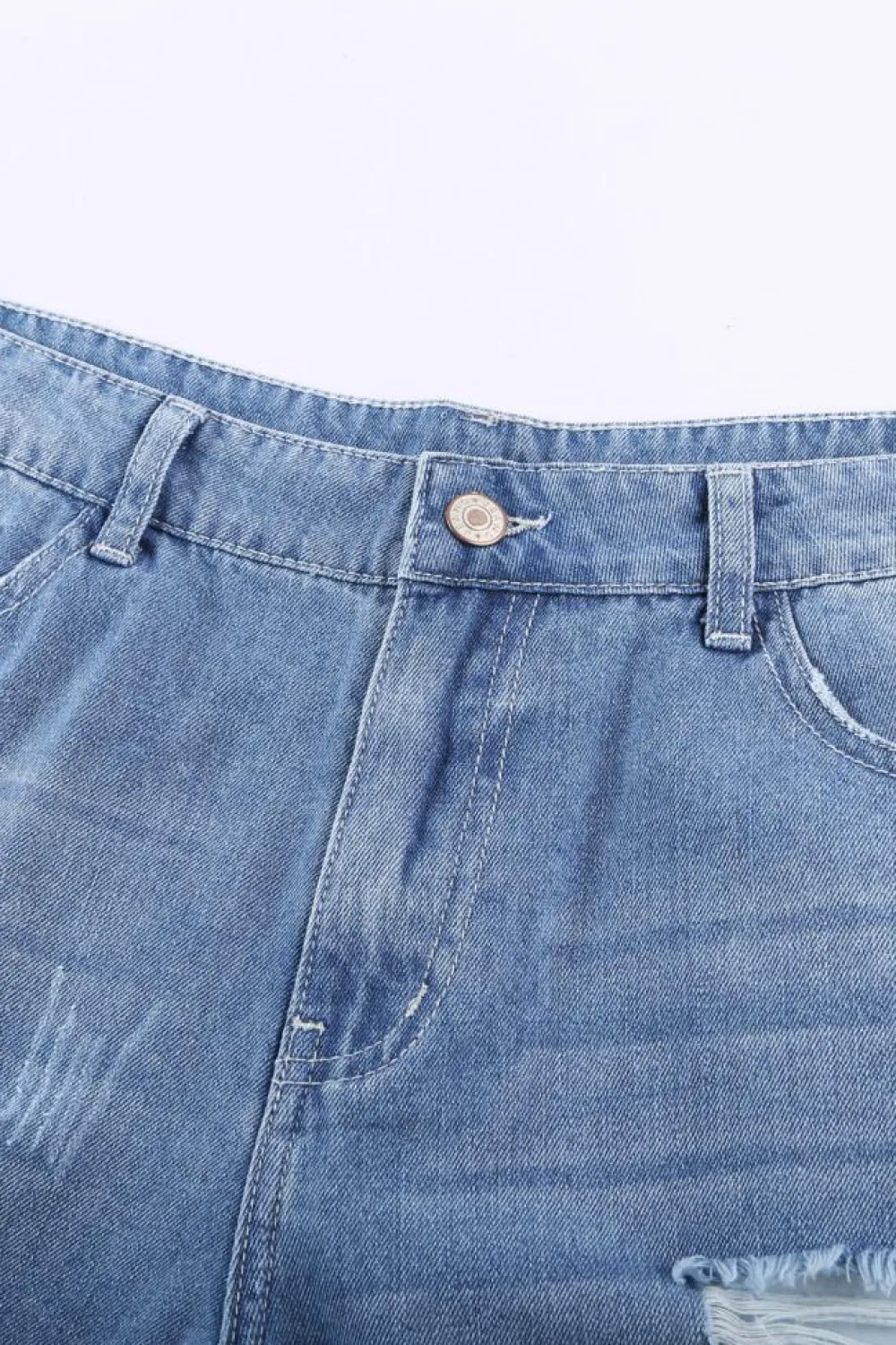 Outlet Dear-Lover Distressed Ripped Rolled Hem Denim Shorts Sky Blue