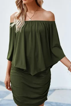 Online Dear-Lover Dressing Layered Army Mini Poncho Dress Green