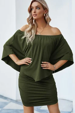 Online Dear-Lover Dressing Layered Army Mini Poncho Dress Green