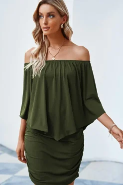 Online Dear-Lover Dressing Layered Army Mini Poncho Dress Green