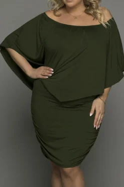 Online Dear-Lover Dressing Layered Army Mini Poncho Dress Green