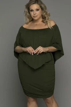 Online Dear-Lover Dressing Layered Army Mini Poncho Dress Green