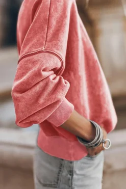 Hot Dear-Lover Drop Shoulder Crew Neck Pullover Sweatshirt Fiery Red