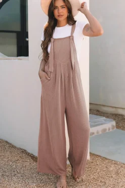 Discount Dear-Lover Corded Adjustable Straps Wide Leg Loose Overall DUNE