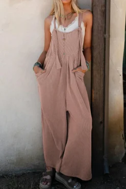 Discount Dear-Lover Corded Adjustable Straps Wide Leg Loose Overall DUNE