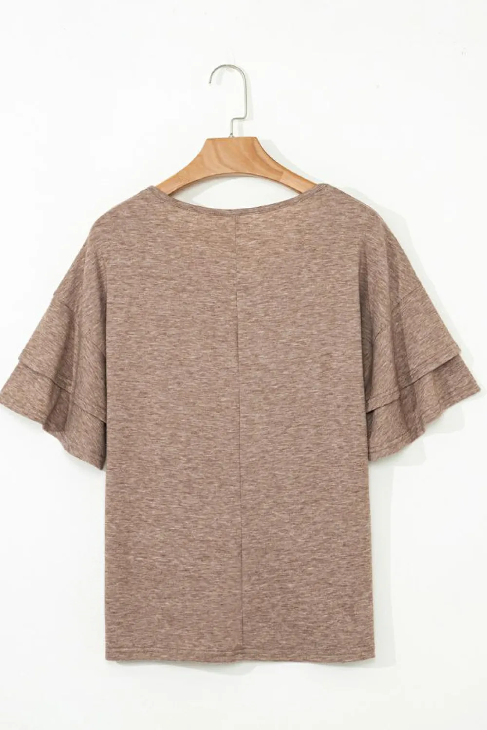 Sale Dear-Lover Solid Colour V-Neck Double Layer Sleeve Loose T-Shirt DUNE
