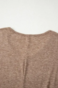 Sale Dear-Lover Solid Colour V-Neck Double Layer Sleeve Loose T-Shirt DUNE