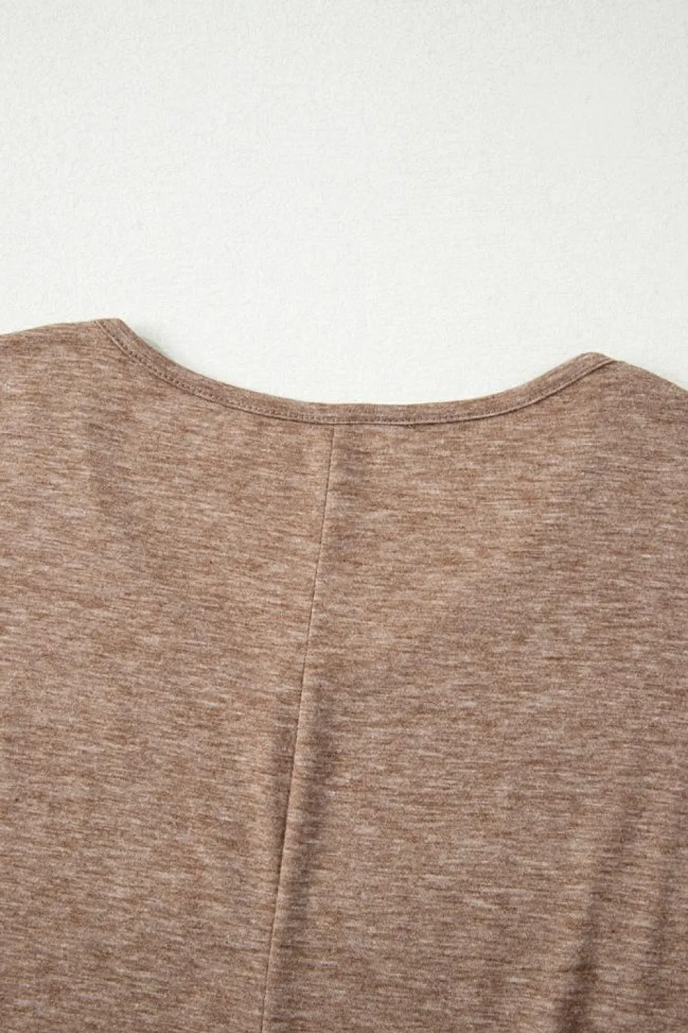 Sale Dear-Lover Solid Colour V-Neck Double Layer Sleeve Loose T-Shirt DUNE