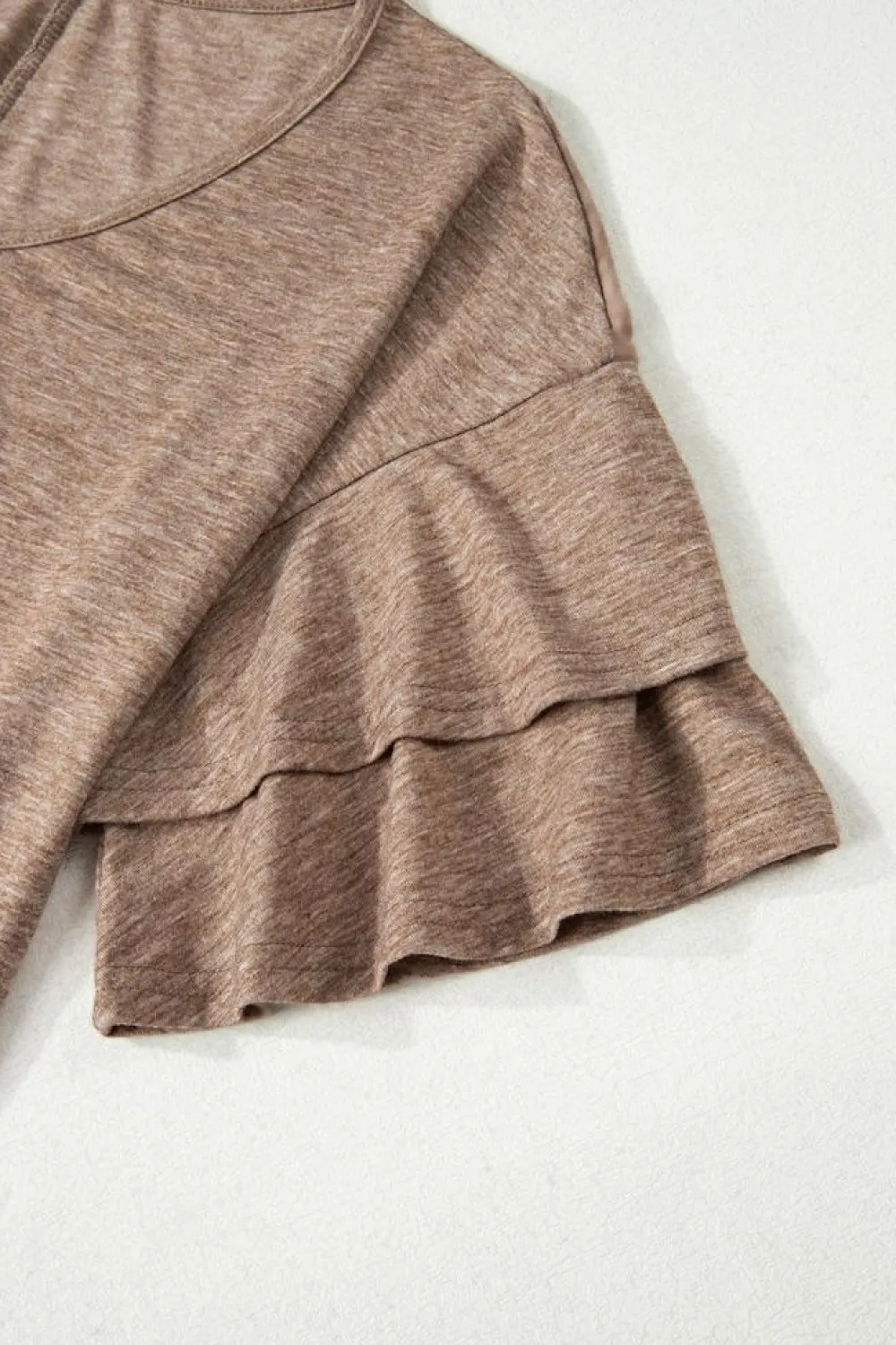 Sale Dear-Lover Solid Colour V-Neck Double Layer Sleeve Loose T-Shirt DUNE