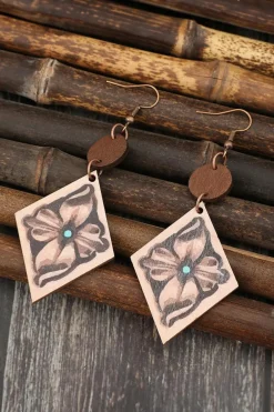 Sale Dear-Lover Western Floral Wooden Dangle Earrings DUNE