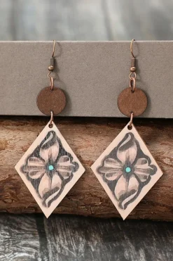 Sale Dear-Lover Western Floral Wooden Dangle Earrings DUNE