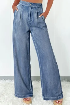 New Dear-Lover Acid Wash Wide Leg High Waist Jeans Dusk Blue