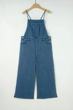 Discount Dear-Lover Adjustable Tie Straps Cropped Wide Leg Denim Overalls Dusk Blue