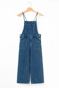 Discount Dear-Lover Adjustable Tie Straps Cropped Wide Leg Denim Overalls Dusk Blue