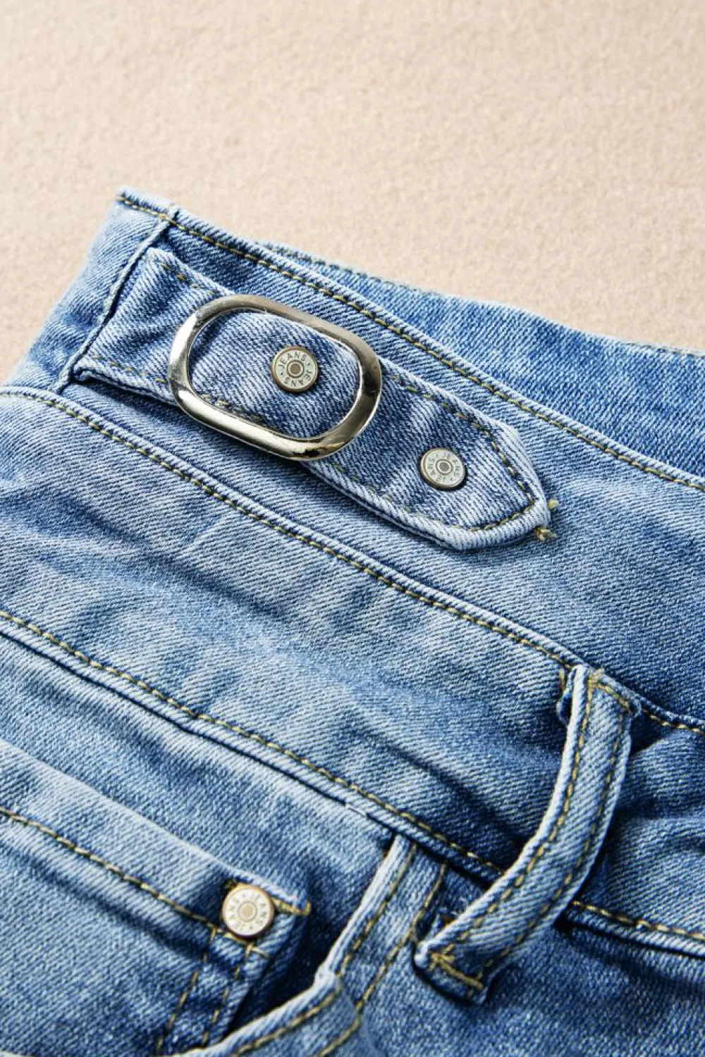 Hot Dear-Lover Button Fly High Waist Roll Edge Denim Shorts Dusk Blue