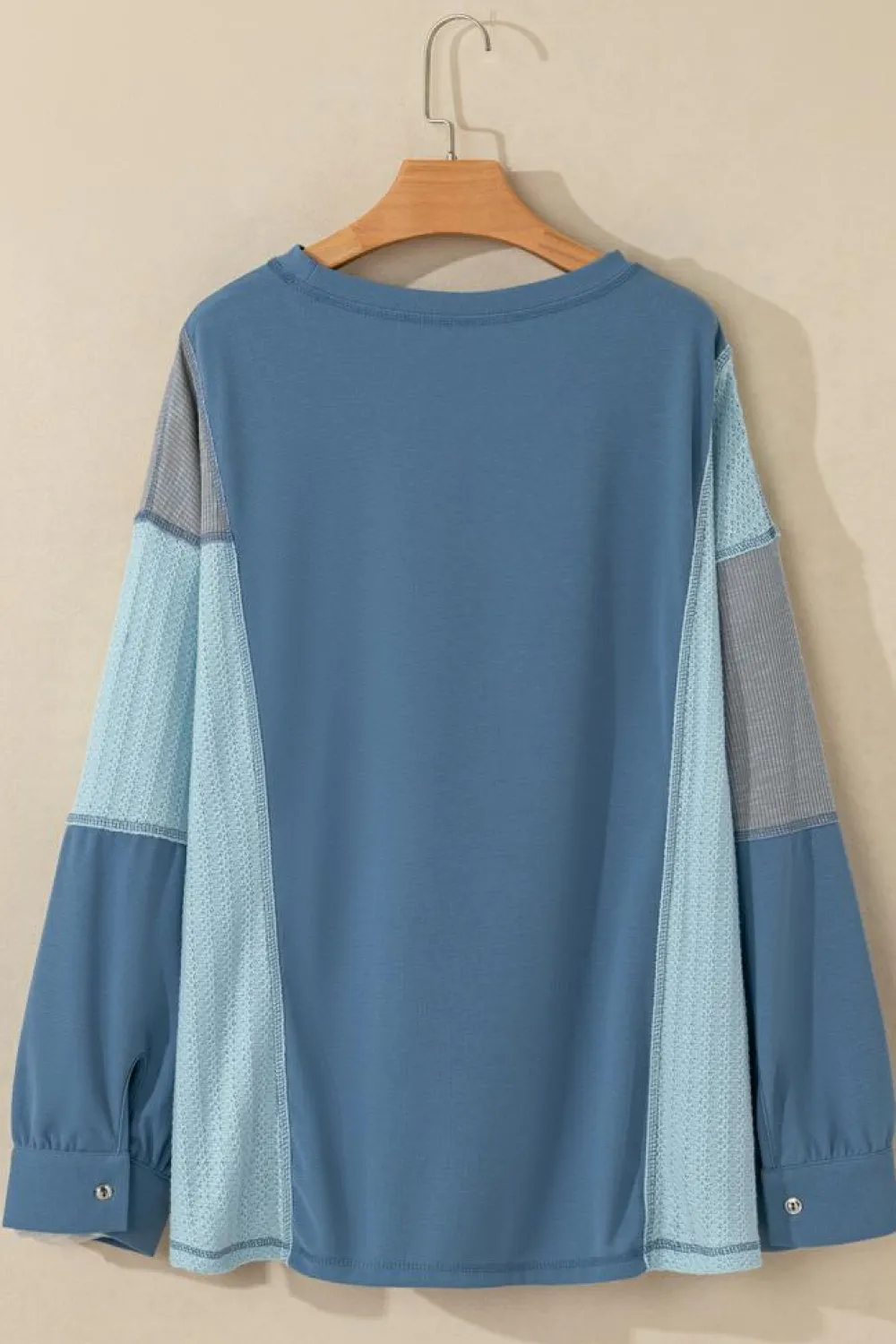 Online Dear-Lover Colorblock Stitching Patchwork Buttoned Long Sleeve Top Dusk Blue