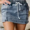 New Dear-Lover Drawstring High Waist Pocketed Denim Shorts Dusk Blue