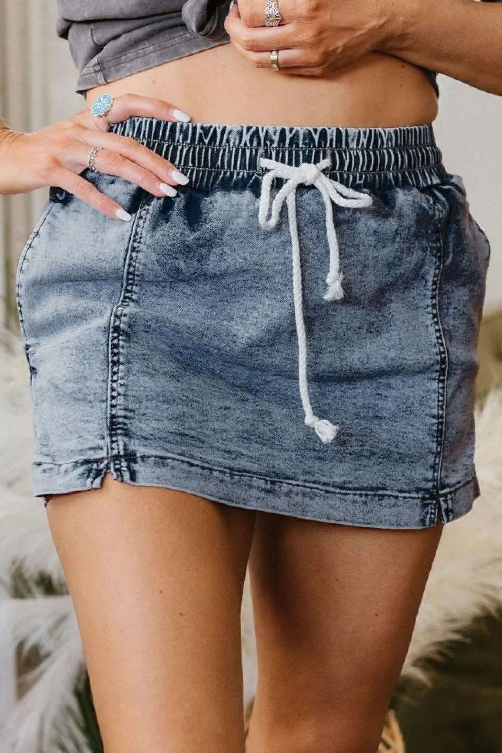 New Dear-Lover Drawstring High Waist Pocketed Denim Shorts Dusk Blue