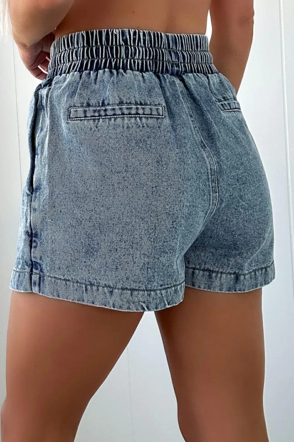 New Dear-Lover Drawstring High Waist Pocketed Denim Shorts Dusk Blue