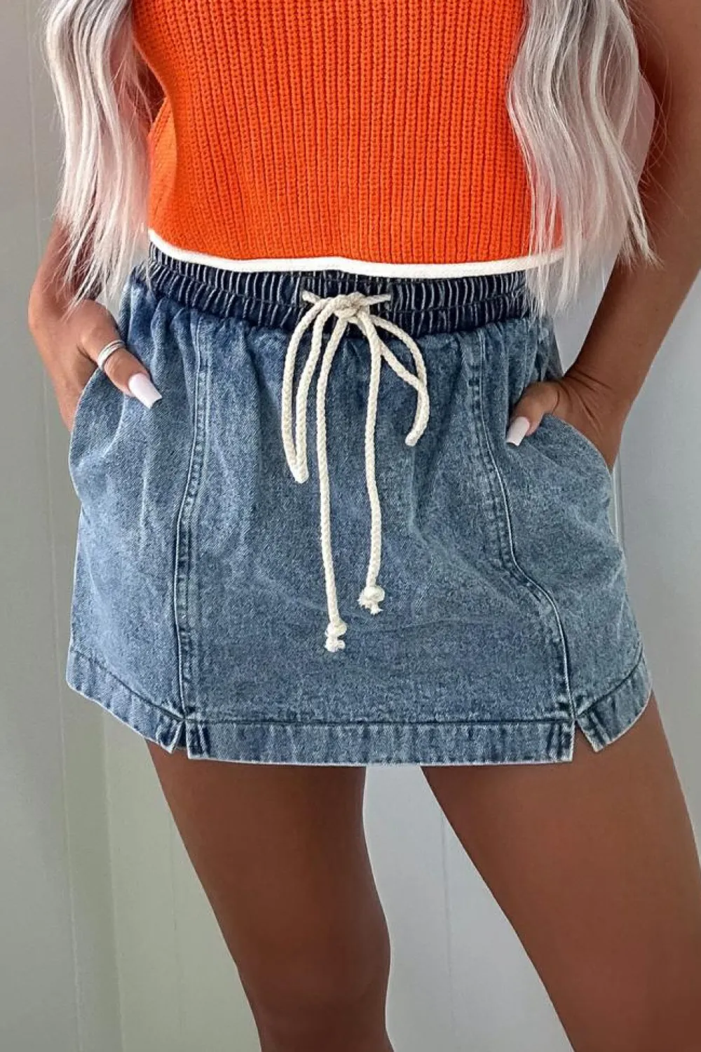 New Dear-Lover Drawstring High Waist Pocketed Denim Shorts Dusk Blue