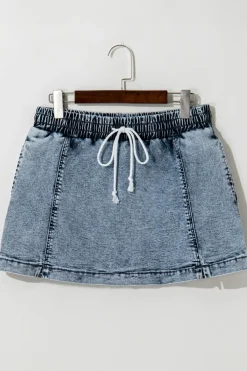New Dear-Lover Drawstring High Waist Pocketed Denim Shorts Dusk Blue