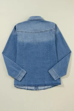 Hot Dear-Lover Flap Pockets Slim Buttoned Denim Shirt Dusk Blue