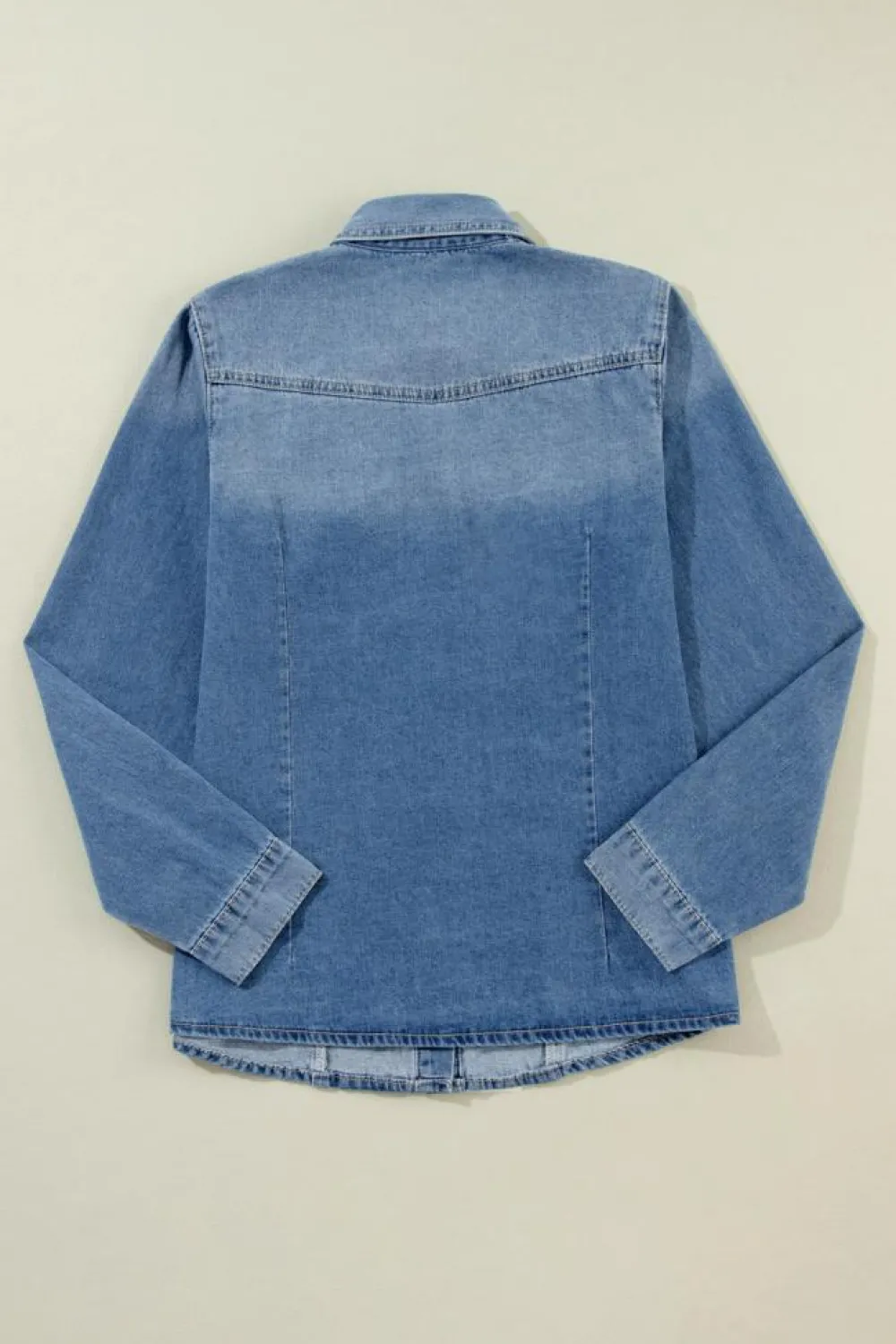 Hot Dear-Lover Flap Pockets Slim Buttoned Denim Shirt Dusk Blue