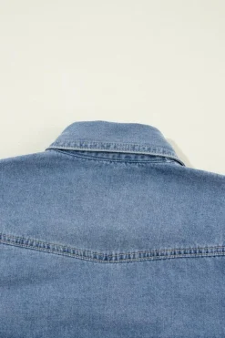 Hot Dear-Lover Flap Pockets Slim Buttoned Denim Shirt Dusk Blue