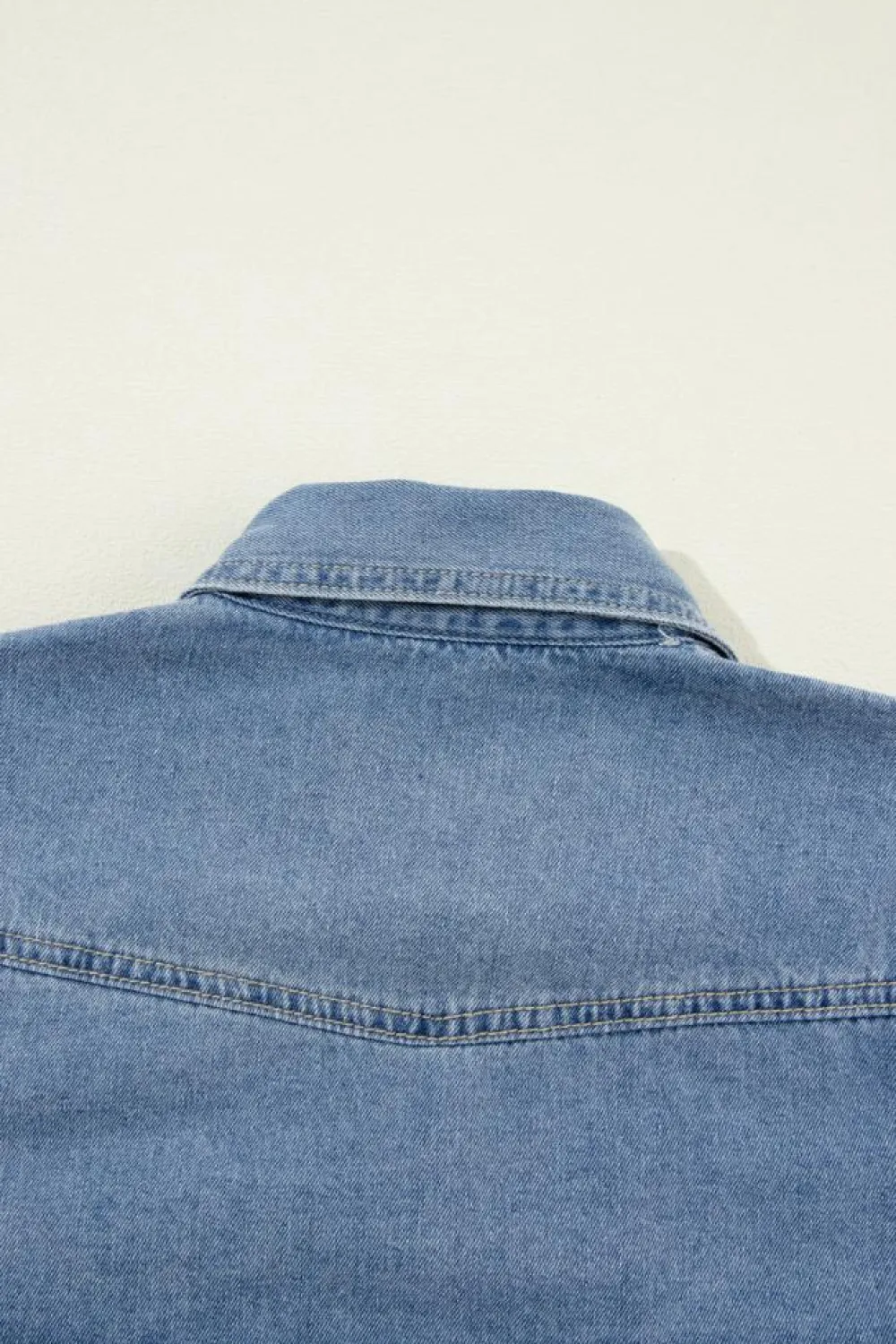Hot Dear-Lover Flap Pockets Slim Buttoned Denim Shirt Dusk Blue