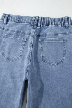 Fashion Dear-Lover Foiled Star Patchwork Straight Leg Loose Jeans Dusk Blue