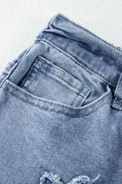 Fashion Dear-Lover Foiled Star Patchwork Straight Leg Loose Jeans Dusk Blue