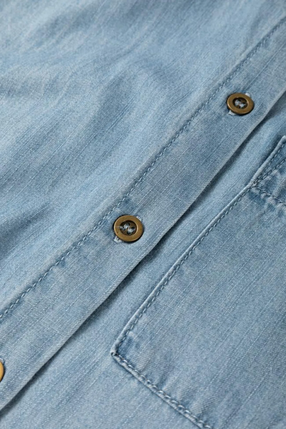 Online Dear-Lover Folded Short Sleeve Patched Pocket Denim Shirt Dusk Blue