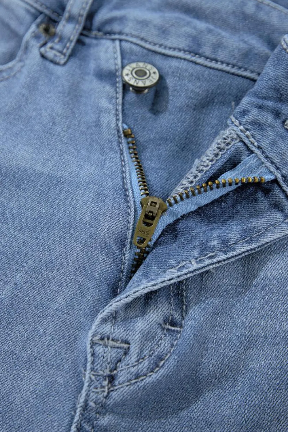 Fashion Dear-Lover High Rise Asymmetric Button Zip Fly Ripped Jeans Dusk Blue