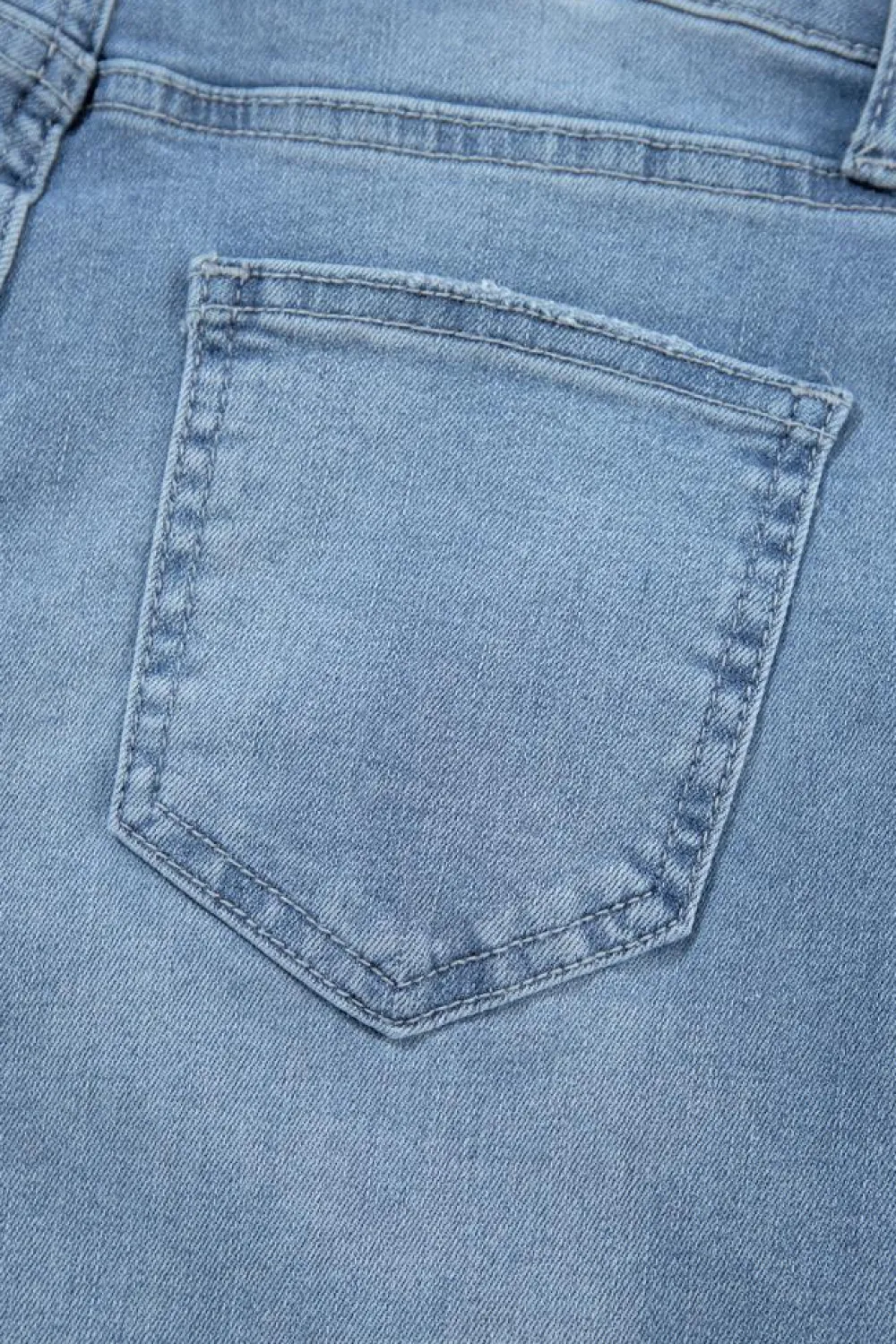 Fashion Dear-Lover High Rise Asymmetric Button Zip Fly Ripped Jeans Dusk Blue