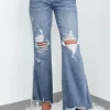 Sale Dear-Lover High Rise Ripped Distressed Hem Flared Jeans Dusk Blue