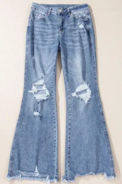 Sale Dear-Lover High Rise Ripped Distressed Hem Flared Jeans Dusk Blue