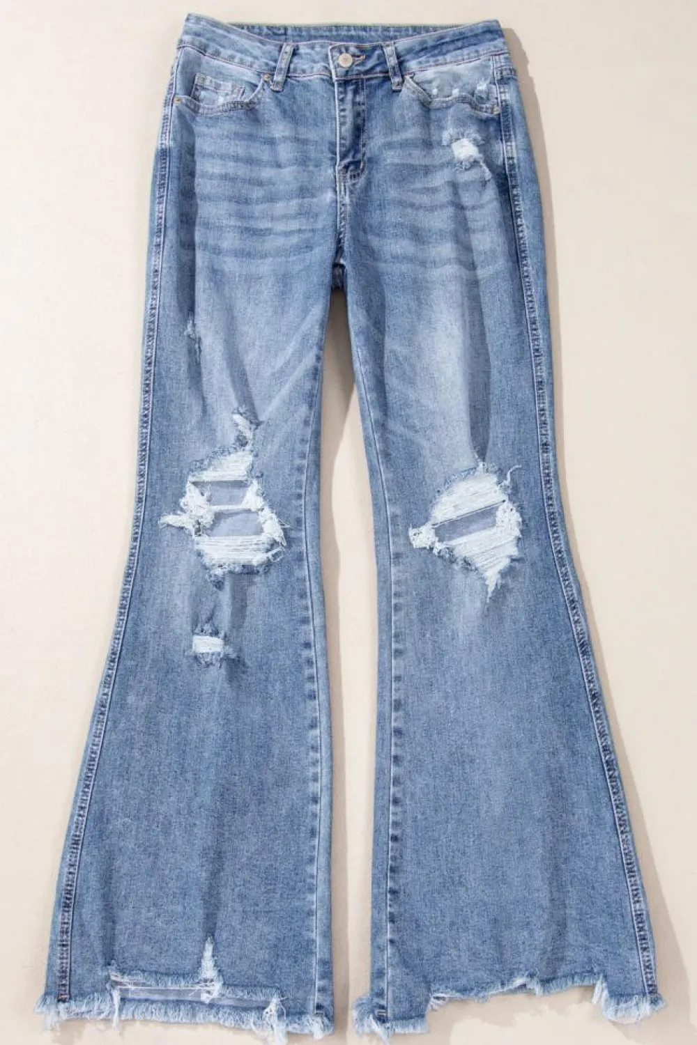 Sale Dear-Lover High Rise Ripped Distressed Hem Flared Jeans Dusk Blue