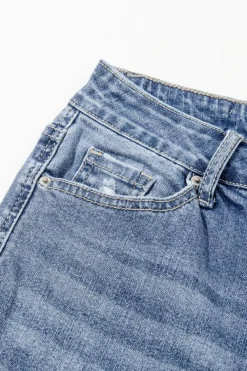 Sale Dear-Lover High Rise Ripped Distressed Hem Flared Jeans Dusk Blue