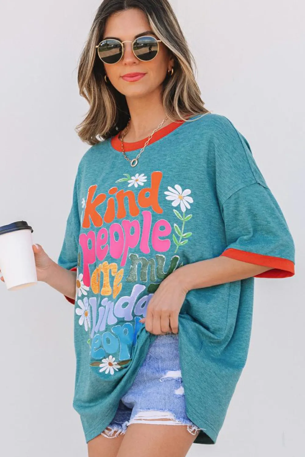 Sale Dear-Lover Kind People are My Kind People Graphic Oversized Tee Dusk Blue