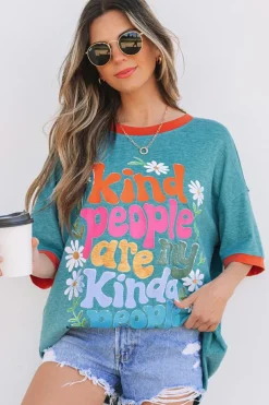 Sale Dear-Lover Kind People are My Kind People Graphic Oversized Tee Dusk Blue