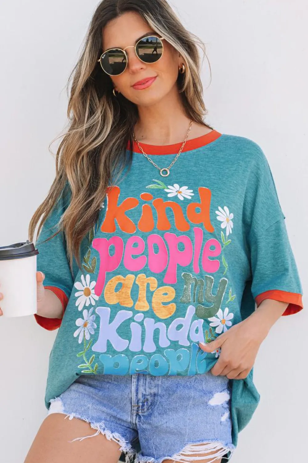 Sale Dear-Lover Kind People are My Kind People Graphic Oversized Tee Dusk Blue